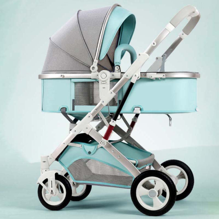 Casa, Gradina & Bricolaj - Carucior 2 in 1 pentru copii, pliabil, cu suspensii, transformabil landou-sport, 0-36 luni, cos pentru accesorii, Albastru