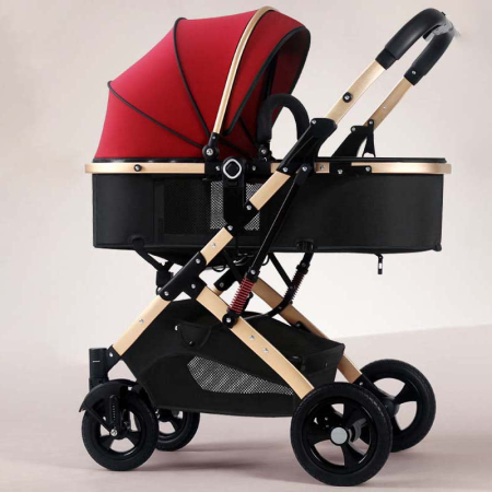 Mobila gradina & terasa - Carucior 2 in 1 pentru copii, pliabil, cu suspensii, transformabil landou-sport, 0-36 luni, cos pentru accesorii, Rosu