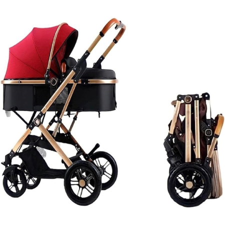 Carucior 2 in 1 pentru copii, pliabil, cu suspensii, transformabil landou-sport, 0-36 luni, cos pentru accesorii, Rosu [1]
