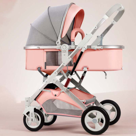 Casa, Gradina & Bricolaj - Carucior 2 in 1 pentru copii, pliabil, cu suspensii, transformabil landou-sport, 0-36 luni, cos pentru accesorii, Roz