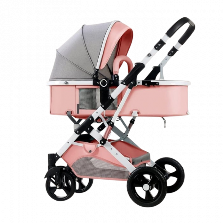 Jucarii, Copii & Bebe - Carucior 2 in 1 pentru copii, pliabil, cu suspensii, transformabil landou-sport, 0-36 luni, cos pentru accesorii, Roz