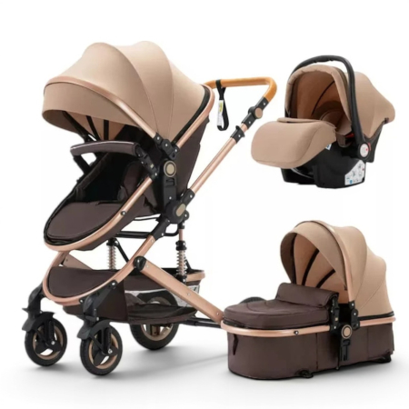 Casa, Gradina & Bricolaj - Carucior 3 in 1 7STAR® multifunctional pentru copii – landou, scaun auto si carucior sport, pliabil, design premium, Maro