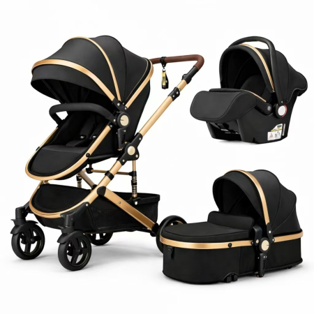 Casa, Gradina & Bricolaj - Carucior 3 in 1 7STAR® multifunctional pentru copii – landou, scaun auto si carucior sport, pliabil, design premium, Negru