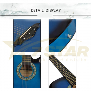 Chitara Acustica Albastru 4/4 38" ( 95 x 35 cm ), pentru Incepatori si Adulti, Recomandata peste 8-10 Ani, 6 Corzi Metalice, 20 De Taste [2]
