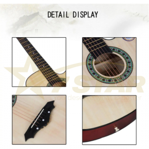 Chitara Acustica Crem/Natur 4/4 38" ( 95 x 35 cm ), pentru Incepatori si Adulti, Recomandata peste 8-10 Ani, 6 Corzi Metalice, 20 De Taste [2]