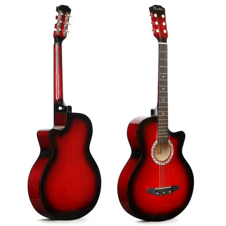 Chitare clasice & acustice - Chitara Acustica Rosu 4/4 38" ( 95 x 35 cm ), pentru Incepatori si Adulti, Recomandata peste 8-10 Ani, 6 Corzi Metalice, 20 De Taste