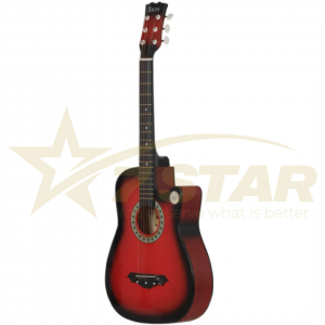 Chitara Acustica Rosu 4/4 38" ( 95 x 35 cm ), pentru Incepatori si Adulti, Recomandata peste 8-10 Ani, 6 Corzi Metalice, 20 De Taste [1]