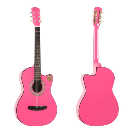 Instrumente Muzicale - Chitara Acustica Roz 4/4 38" ( 95 x 35 cm ), pentru Incepatori si Adulti, Recomandata peste 8-10 Ani, 6 Corzi Metalice, 20 De Taste