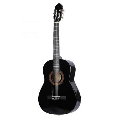Chitara Clasica Negru 4/4 38" ( 95 X 35 CM ), pentru Incepatori si Adulti, Recomandata peste 8-10 ani, 6 Corzi Metalice, 20 De Taste [1]