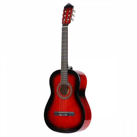 Chitara Clasica Rosu 4/4 38" ( 95 X 35 CM ), pentru Incepatori si Adulti, Recomandata peste 8-10 ani, 6 Corzi Metalice, 20 De Taste [1]