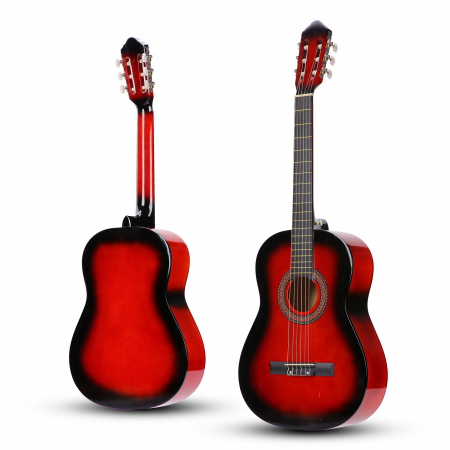 Chitare clasice & acustice - Chitara Clasica Rosu 4/4 38" ( 95 X 35 CM ), pentru Incepatori si Adulti, Recomandata peste 8-10 ani, 6 Corzi Metalice, 20 De Taste
