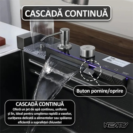 Chiuveta multifunctionala cu 2 cascade cu accesorii incluse, afisaj digital a temperaturii si robinet cascada, culoare negru grafit, dimensiune 750x460mm [5]