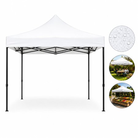 Cort Pavilion 3x3m Alb Pliabil Cadru Metal pentru Curte, Gradina, Evenimente [5]