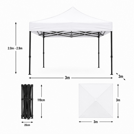 Cort Pavilion 3x3m Alb Pliabil Cadru Metal pentru Curte, Gradina, Evenimente [8]