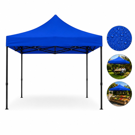 Cort Pavilion 3x3m Albastru Pliabil Cadru Metal pentru Curte, Gradina, Evenimente [5]