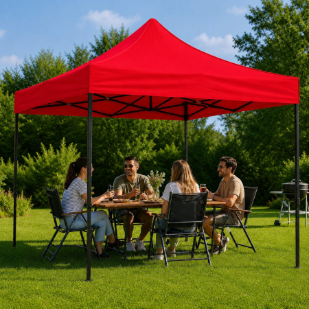 Cort Pavilion 3x3m Rosu Pliabil Cadru Metal pentru Curte, Gradina, Evenimente [13]
