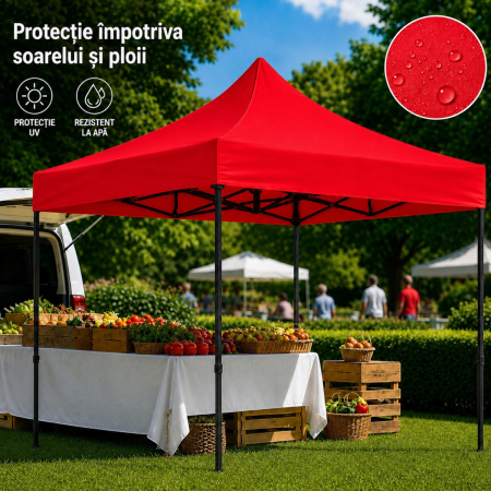 Cort Pavilion 3x3m Rosu Pliabil Cadru Metal pentru Curte, Gradina, Evenimente [11]