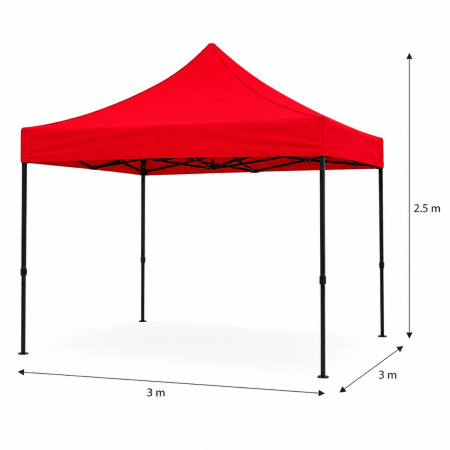 Cort Pavilion 3x3m Rosu Pliabil Cadru Metal pentru Curte, Gradina, Evenimente [9]