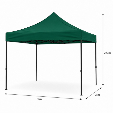 Cort Pavilion 3x3m Verde Pliabil Cadru Metal pentru Curte, Gradina, Evenimente [9]