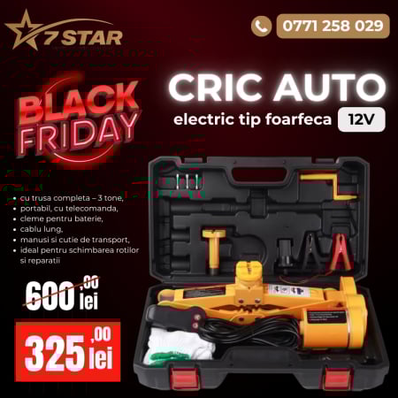 Cric auto electric tip foarfeca 12V cu trusa completa – 3 tone, portabil, cu telecomanda, cleme pentru baterie, cablu lung, manusi si cutie de transport, ideal pentru schimbarea rotilor si reparatii a [0]