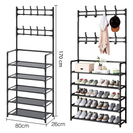 Cuier pentru haine cu suport pantofi, 5 rafturi, 80 x 26 x 170 cm [4]