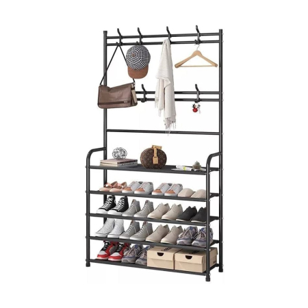 Mobila gradina & terasa - Cuier pentru haine cu suport pantofi, 5 rafturi, 80 x 26 x 170 cm