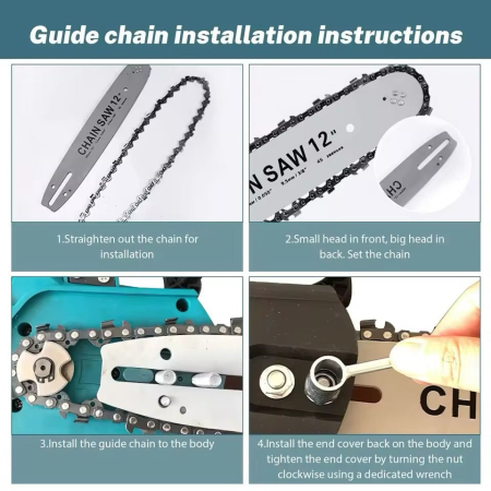 Drujba electrica cu lant 12 inch 1200W, cu 2 acumulatori, 48V, Lithium, 4800rpm, 305mm, sistem de ungere automat, pompa de ulei [4]