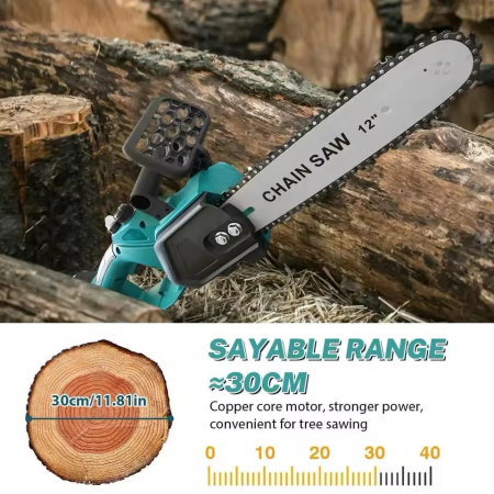 Drujba electrica cu lant 12 inch 1200W, cu 2 acumulatori, 48V, Lithium, 4800rpm, 305mm, sistem de ungere automat, pompa de ulei [2]