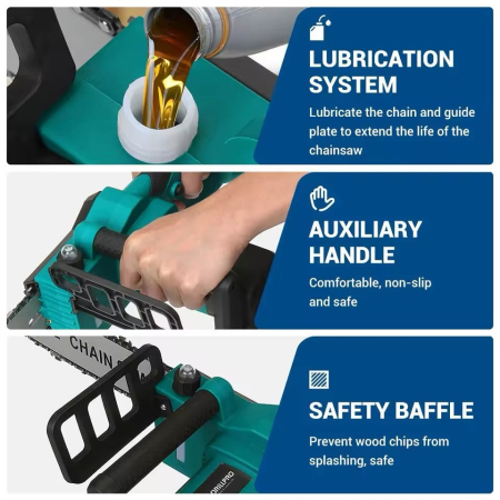 Drujba electrica cu lant 12 inch 1200W, cu 2 acumulatori, 48V, Lithium, 4800rpm, 305mm, sistem de ungere automat, pompa de ulei [6]