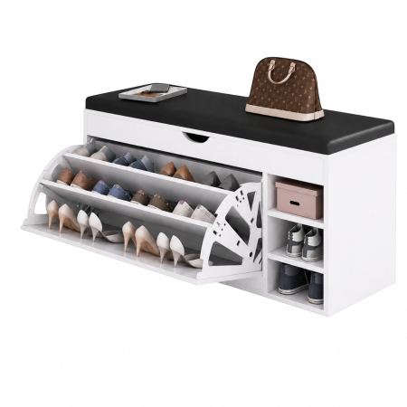 Casa, Gradina & Bricolaj - Dulap pentru pantofi tip bancheta, 6 rafturi, 100x34x50 cm, PAL melaminat, Alb