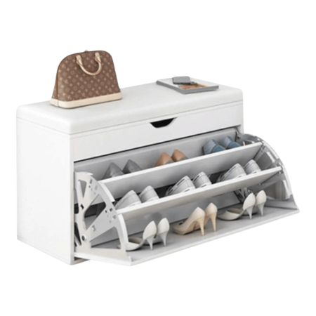 Curatenie, Organizare si Depozitare - Dulap pentru pantofi tip bancheta, 6 rafturi, 100x34x50 cm, PAL melaminat, Alb