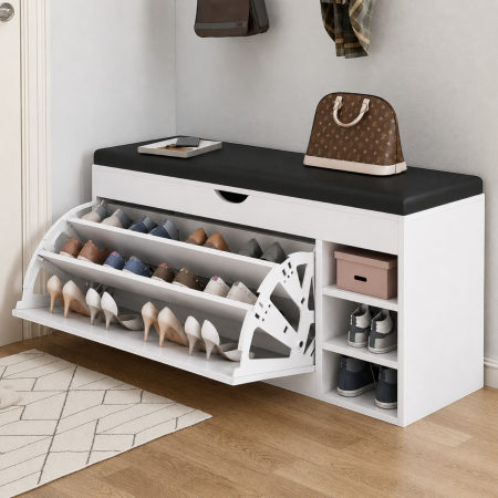 Curatenie, Organizare si Depozitare - Dulap pentru pantofi tip bancheta, 6 rafturi, 100x34x50 cm, PAL melaminat, Alb