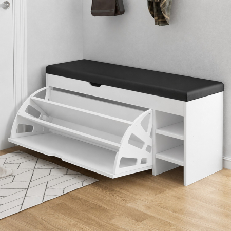 Dulap pentru pantofi tip bancheta, 6 rafturi, 100x34x50 cm, PAL melaminat, Alb [1]