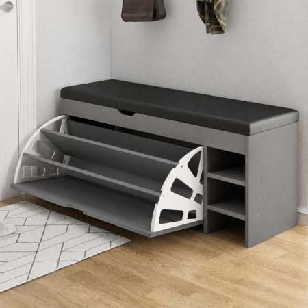 Dulap pentru pantofi tip bancheta, 6 rafturi, 100x34x50 cm, PAL melaminat, Gri [1]