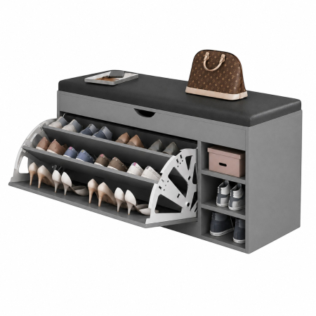 Casa, Gradina & Bricolaj - Dulap pentru pantofi tip bancheta, 6 rafturi, 100x34x50 cm, PAL melaminat, Gri
