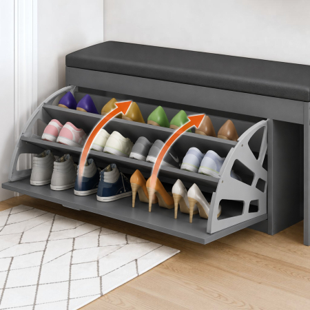 Dulap pentru pantofi tip bancheta, 6 rafturi, 100x34x50 cm, PAL melaminat, Gri [6]