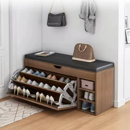 Dulap pentru pantofi tip bancheta, 6 rafturi, 100x34x50 cm, PAL melaminat, Maro [2]