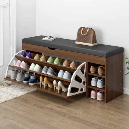 Curatenie, Organizare si Depozitare - Dulap pentru pantofi tip bancheta, 6 rafturi, 100x34x50 cm, PAL melaminat, Maro