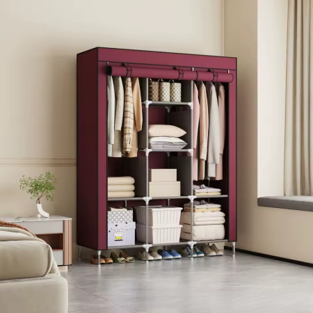 Curatenie, Organizare si Depozitare - Dulap textil 3 compartimente pentru haine, inchidere prin fermoar, 130 x 45 x 170 cm