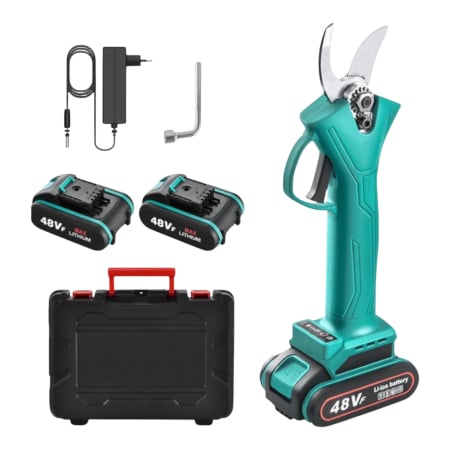 Casa, Gradina & Bricolaj - Foarfeca electrica portabila pentru Gradinarit 7STAR ®, 2 Acumulatori 48V 8.0 Ah, 500W, Lama din otel Carbon, baterie 8000mAh, 1 incarcator, design modern, accesorii incluse si valiza de transport, au