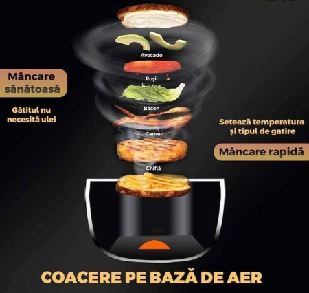 Friteuza cu aer cald fara ulei Air Fryer 7STAR ® , 100 hartii de copt cadou, tehnologie smart sensing, programe smart chef automate, afisaj digital, capacitate 6 L, tehnologie de eliminare a grasimii, [2]