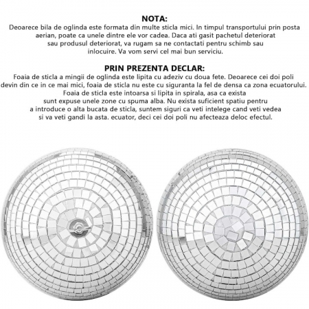 Glob Disco cu Aplicatii Oglinda, Diametru 40 cm, Reflectorizant, Cu Motoras, Sistem Agatare, Forma Sferica, Argintiu [5]