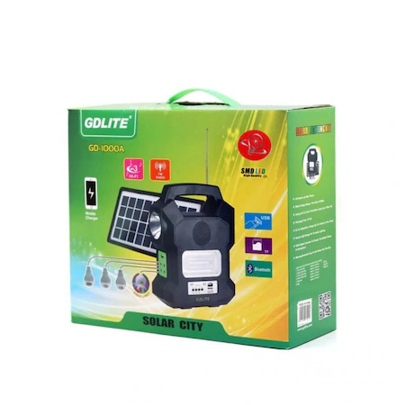Kit Solar Portabil GDLITE GD-1000A, Panou Solar, USB, Bluetooth, Radio FM, MP3, Lanterna LED, 4 Becuri Incluse, Alimentare 220V [5]
