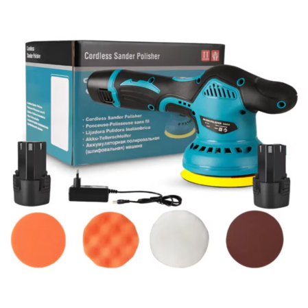 Scule electrice & unelte - Aparat de polisat auto cu accesorii, portabil, 12V 1500mAh, 5500 Rpm, 8 Viteze, Albastru