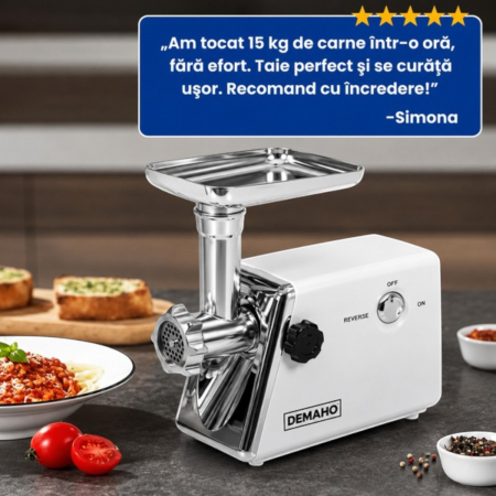 Masina de tocat carne electrica 3000 W – 120 kg/ora, 3 site inox, functie Reverse, componente detasabile [8]