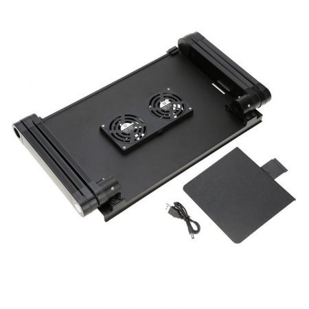 Masuta laptop din aluminiu multifunctionala, Sistem Dublu Ventilatie Tip Cooler, Pliabila, Inaltime/Inclinare reglabila, Picioare reglabile, Suport Mouse, Negru [4]