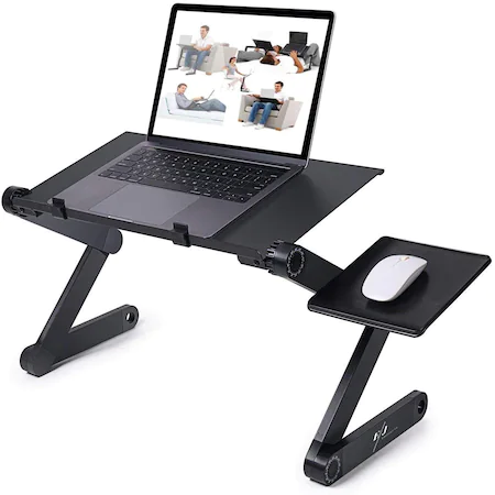 Mobila gradina & terasa - Masuta laptop din aluminiu multifunctionala, Sistem Dublu Ventilatie Tip Cooler, Pliabila, Inaltime/Inclinare reglabila, Picioare reglabile, Suport Mouse, Negru