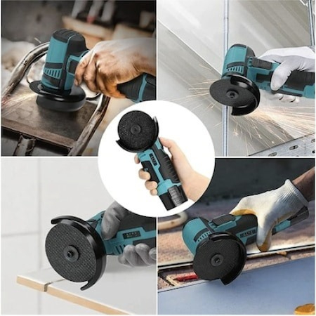 Mini polizor flex unghiular portabil 7STAR ® 2 acumulatori 12V, 750W, 1500 mAh, 19500 rpm, 6 discuri 76 mm, soft start, autonomie mare, design modern, Verde/Negru [7]