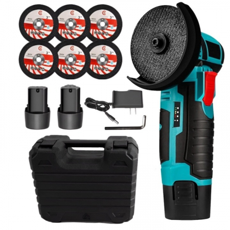 Scule electrice & unelte - Mini polizor flex unghiular portabil 7STAR ® 2 acumulatori 12V, 750W, 1500 mAh, 19500 rpm, 6 discuri 76 mm, soft start, autonomie mare, design modern, Verde/Negru