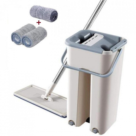 Curatenie, Organizare si Depozitare - Mop profesional cu doua cuve de spalare si uscare + 3 rezerve cadou